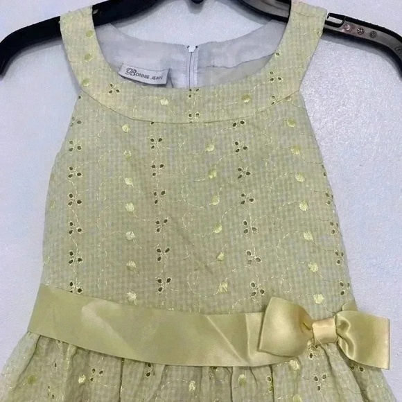 BONNIE JEAN Dress Girls Size 12 Yellow Eyelet Party Bow Sash Special Occasion - Picture 3 of 6